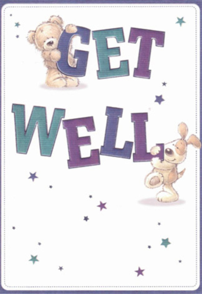This illustrated get well card is a paean to gentle encouragement and community compassion, so familiar to those who know the streets and green corners of Forest Gate. At its center, a friendly bear, plush and reassuring, teams up with a floppy-eared puppy whose zest is contagious. Playful, glimmering stars in gradients of teal and violet swirl around them, giving the impression of uplifting wishes floating through the air-like the first notes of birdsong in Wanstead Flats at dawn. The text-large, confident, backed in deep purples and aquas-grounds the scene in a sense of cheerful certainty, echoing the vibrant energy found at local flower shops along Woodgrange Road. The rendering of fur and ears carries a tactile softness, reminiscent of freshly gathered petals and leaves. The atmosphere is light, airy, and inviting, just right for lifting the spirits of someone in recovery, whether they're convalescing at home or nearby Newham University Hospital. Sent with or without a bouquet from Forest Gate Florist, this card embraces the recipient with healing energy and a genuine reminder that they're cared for-by both loved ones and the wider Forest Gate community.